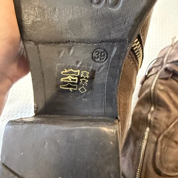 A.S.98 Judd Brown/Gray Leather Strappy Calf Boots Size 39/8.5 Western Boho - Picture 10 of 16